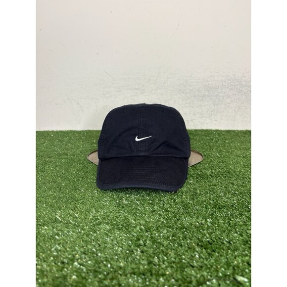 Vintage Nike hat cap strap back black white running swoosh adjustable mens 90s - Picture 1 of 10